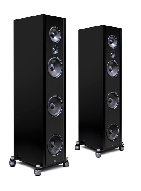 PSB Synchrony T800 High Gloss Black Speakers at 3/4 angle